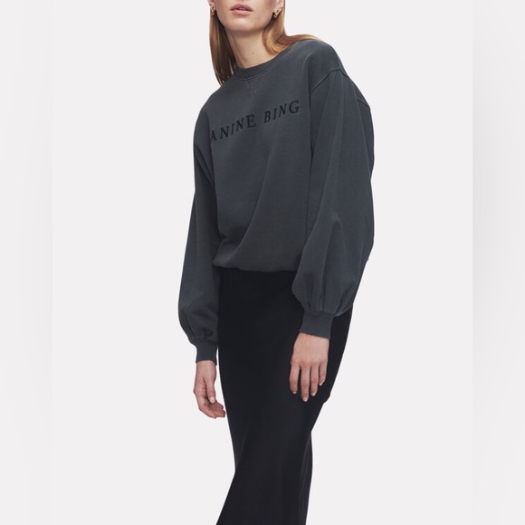 Anine Bing Tops - Anine Bing Esme Cotton Word Crewneck Pigment Dyed Sweatshirt